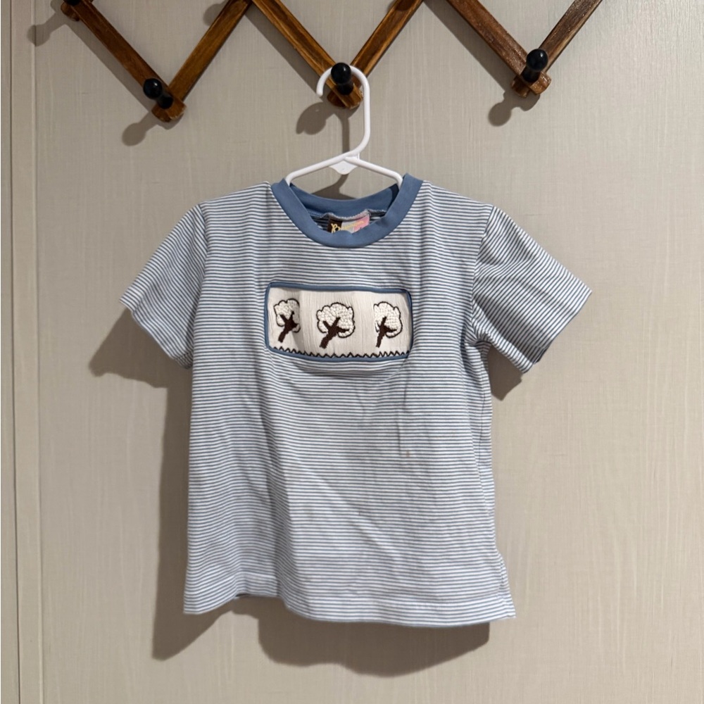 Kids Striped Blue Tee with Embroidered Design